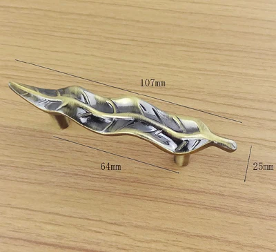 64mm 1 шт. бронзовые листья художественная фурнитура ручки выдвижная дверь ящик шкаф кухонные шкафы шкаф комод маленькие дверные ручки - Цвет: 64mm