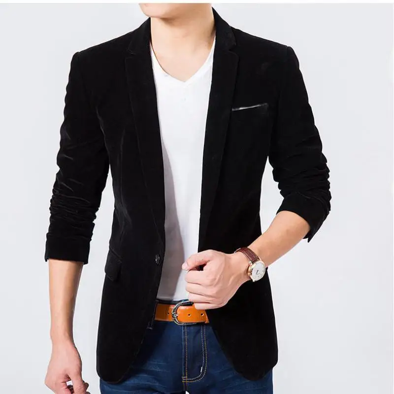 Men's Autumn Spring Mens Blazers Fashion Leisure Stage Suit Jacket for Men Singer Slim Fit Velvet Blazer in 3XL | Мужская одежда