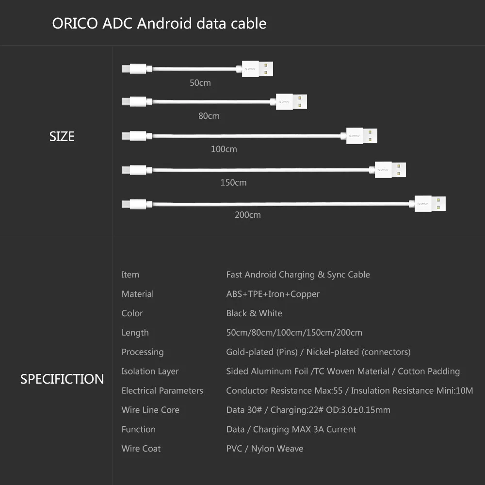 ORICO, Micro USB кабель, USB 2,0, кабель для быстрой синхронизации данных, Плетеный USB кабель, кабель для зарядки мобильного телефона для samsung Galaxy HuaWei Xiaomi