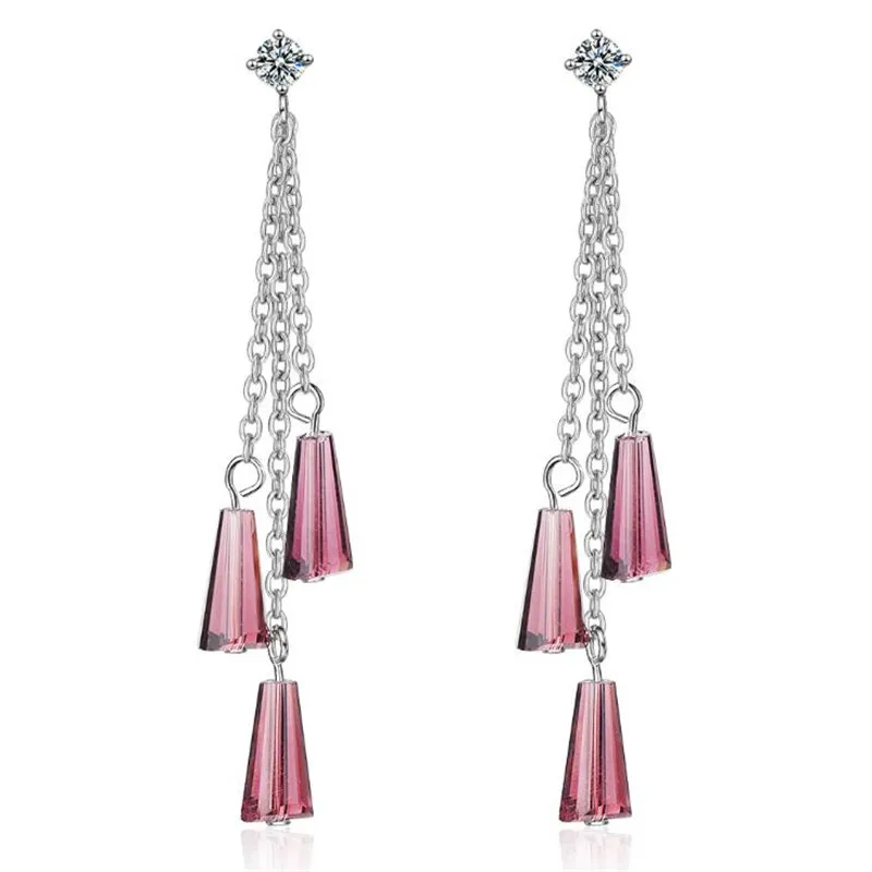 

New Exquisite Fairy Shaped Silver Plated Jewelry Long Tassel Crystal Geometric Irregularity Dangle Earrings XZE168