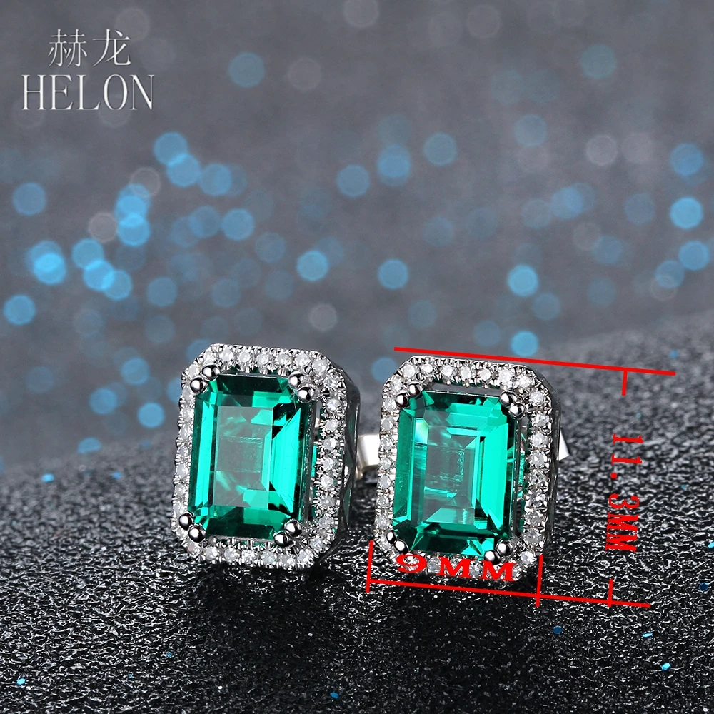 HELON 2.1ct 5x7 мм Подушка подлинные обработанные изумрудные Алмазы обручальные серьги из белого золота 10 к