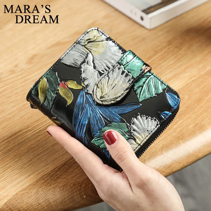 Mara's Dream, женские кошельки, кошелек на молнии, женский, натуральная кожа, однотонный, тонкий, маленький кошелек, держатель для карт, короткий, Цветочный, на молнии, для монет