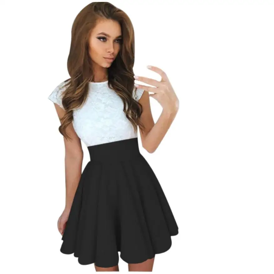 Женское кружевное коктейльное мини платье летнее с коротким рукавом в Корейском