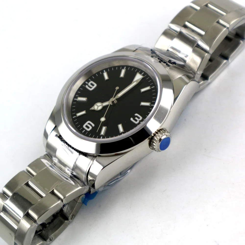 Parnis с сапфирами Стекло черный стерильные циферблат 40 мм автоматический