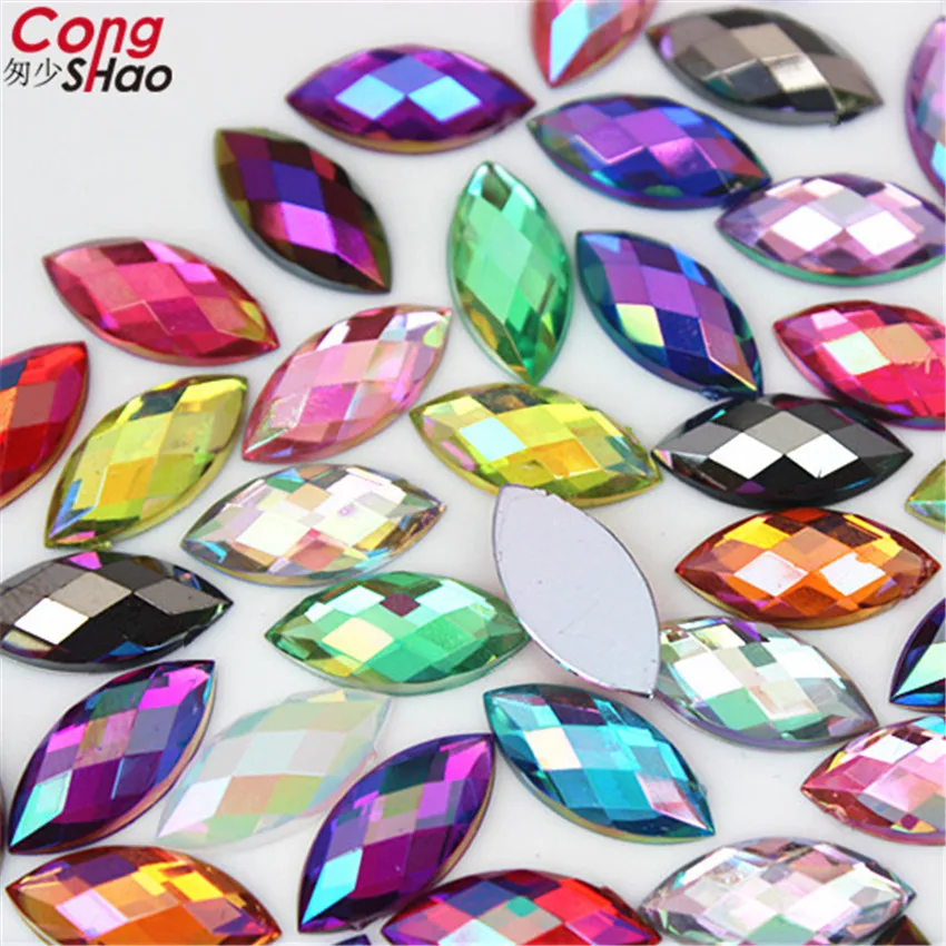 Цветные акриловые стразы Cong Shao 7*15 мм AB с плоской задней стороной 300 шт. камни и