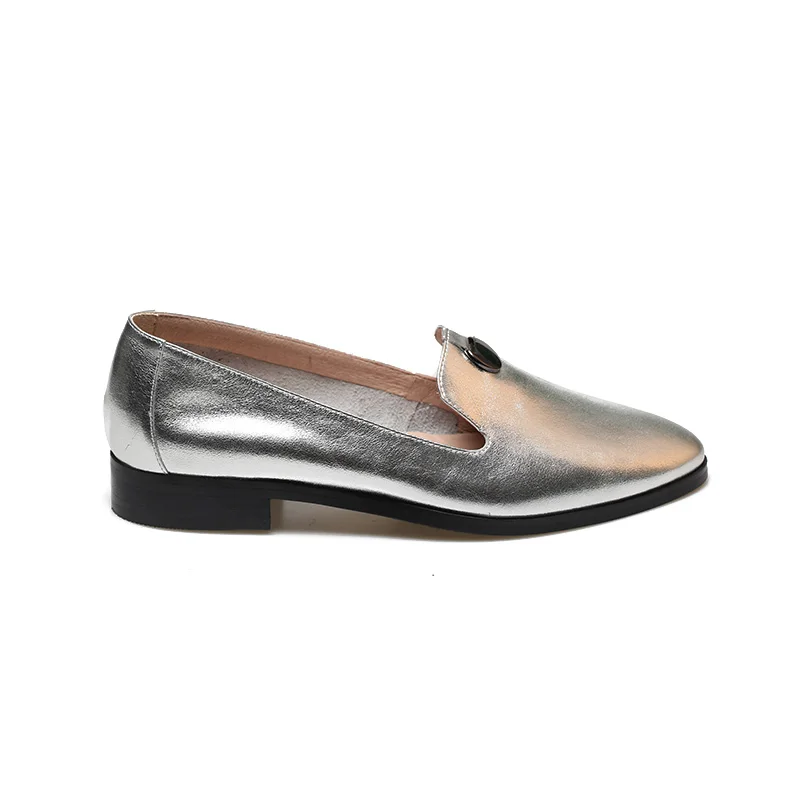 Женская обувь на плоской подошве ISNOM золотистая с круглым носком слипоны женские