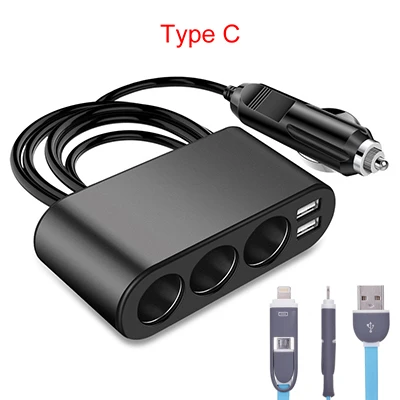 Type C with a cable 5V 3.1A двойной USB порт 3 способа Авто розетка для автомобильного прикуривателя сплиттер адаптер DC 5V 1A 2.1A для всех телефонов и ПК Ipad - Название цвета: Type C with a cable