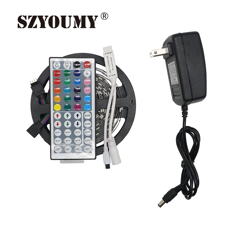SZYOUMY RGB светодиодный светильник 5050 5 м 10 м IP20 светодиодный светильник RGB светодиодный s лента светодиодный гибкий Мини ИК контроллер DC12V адаптер