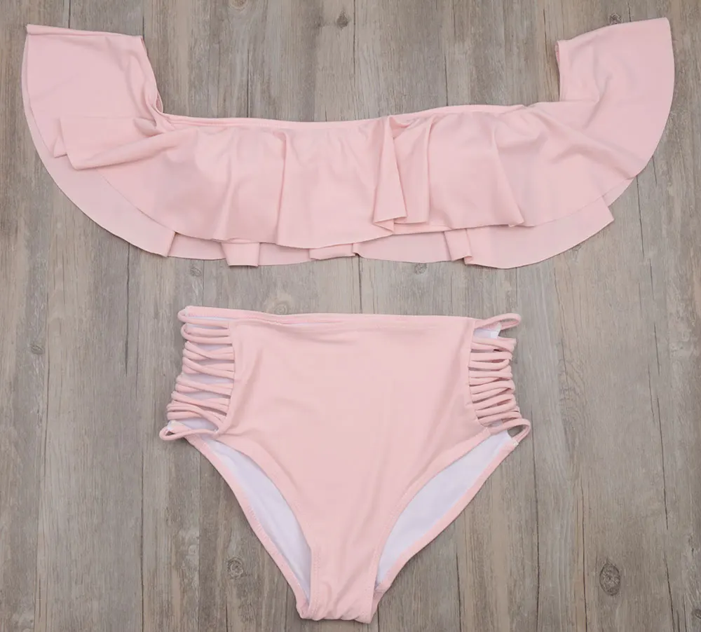 Бикини с высокой талией 2018 сексуальный винтажный комплект бикини рюшами