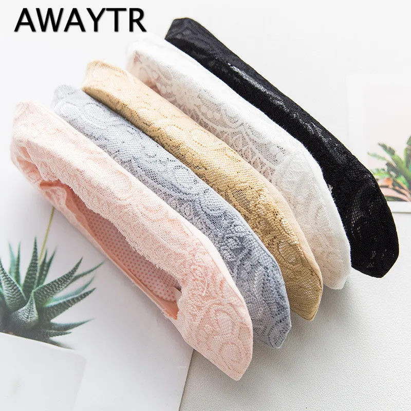Awaytr 2 пар/пакет женские невидимые носки летнее кружевное силиконовые Antiskid
