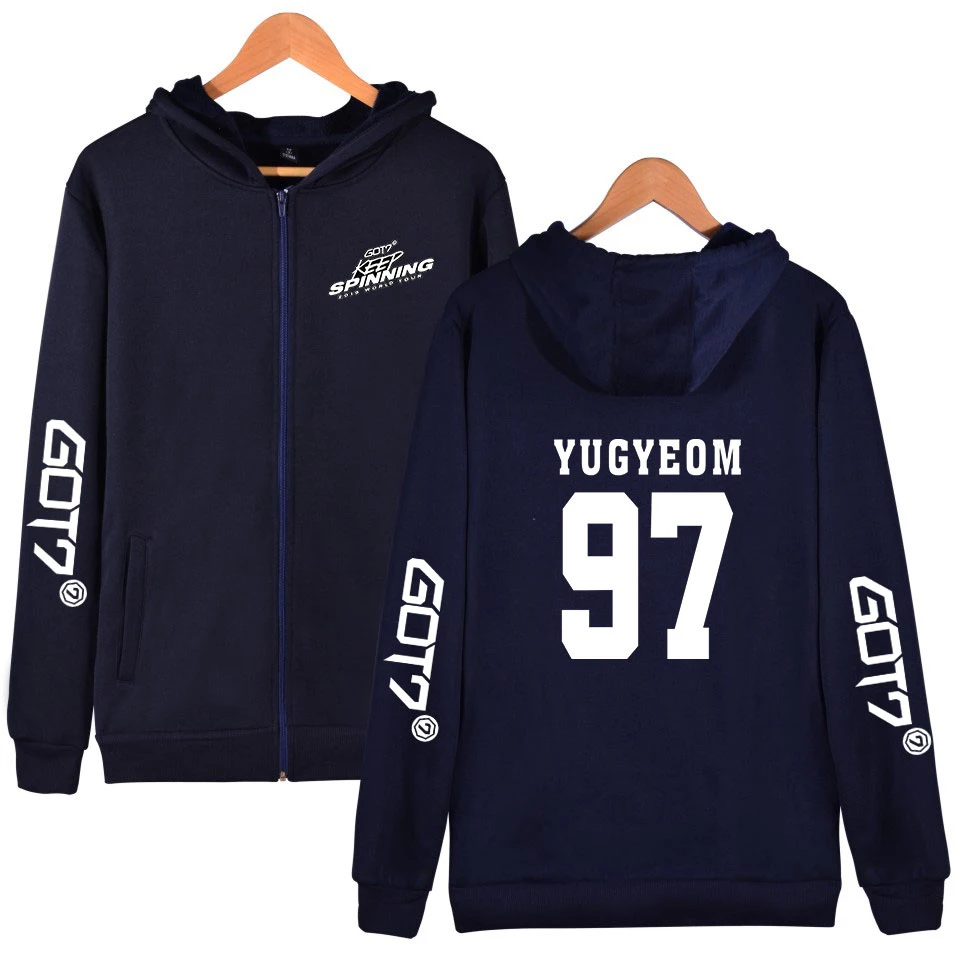 LUCKYFRIDAYF GOT7 WORLD TOUR KEEP SPINNING 2D Print Zipper Hoodies Sweatshirt Cute Women/men Fashion Zippers | Мужская одежда