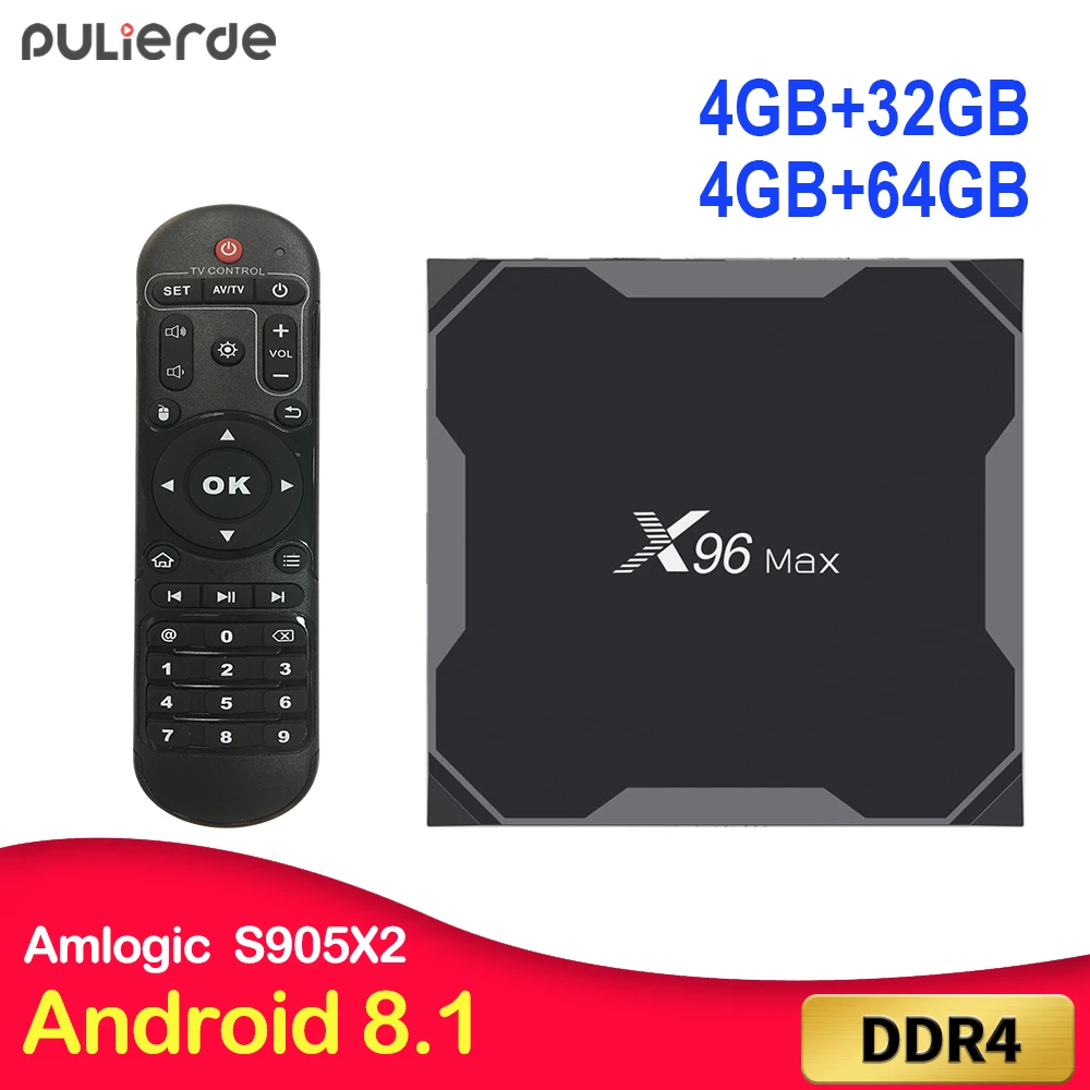 ТВ-приставка PULIERDE X96MAX Android 9,0 4 Гб 64 Гб Amlogic S905X2 4K H2.65 1000 м 2,4 ГГц/5 ГГц wifi смарт-приставка 4G 32G Bluetooth 4,0