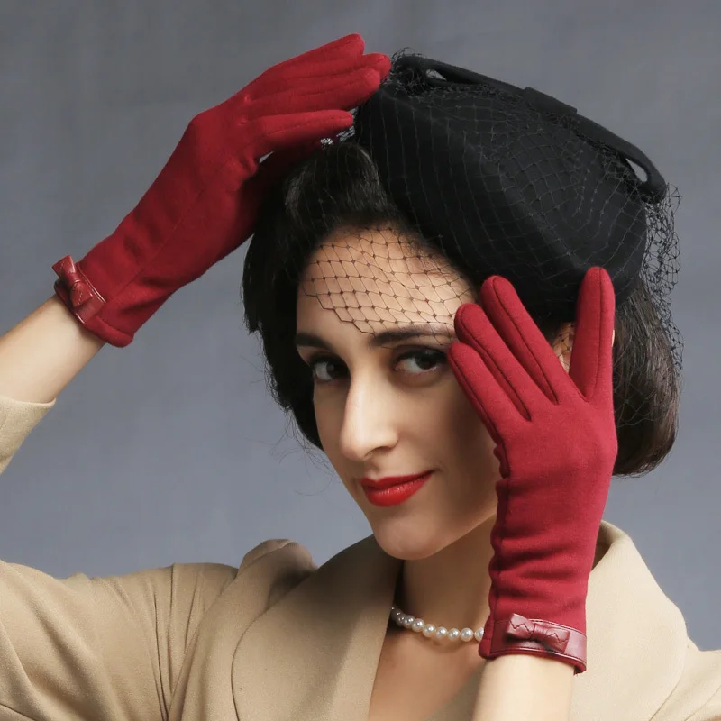 2018 новые плюшевые женские винтажные теплые хлопковые кожаные перчатки с