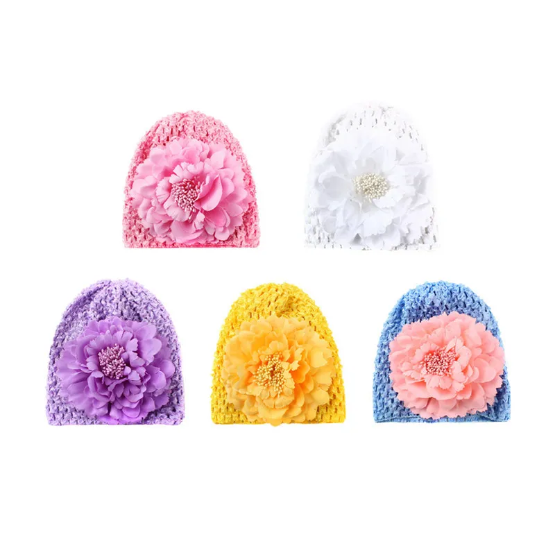Brand Baby Girls Hat Cotton Knit Floral Beanie For Spring Autumn Caps With Big Flower Winter Children's Hats | Детская одежда и