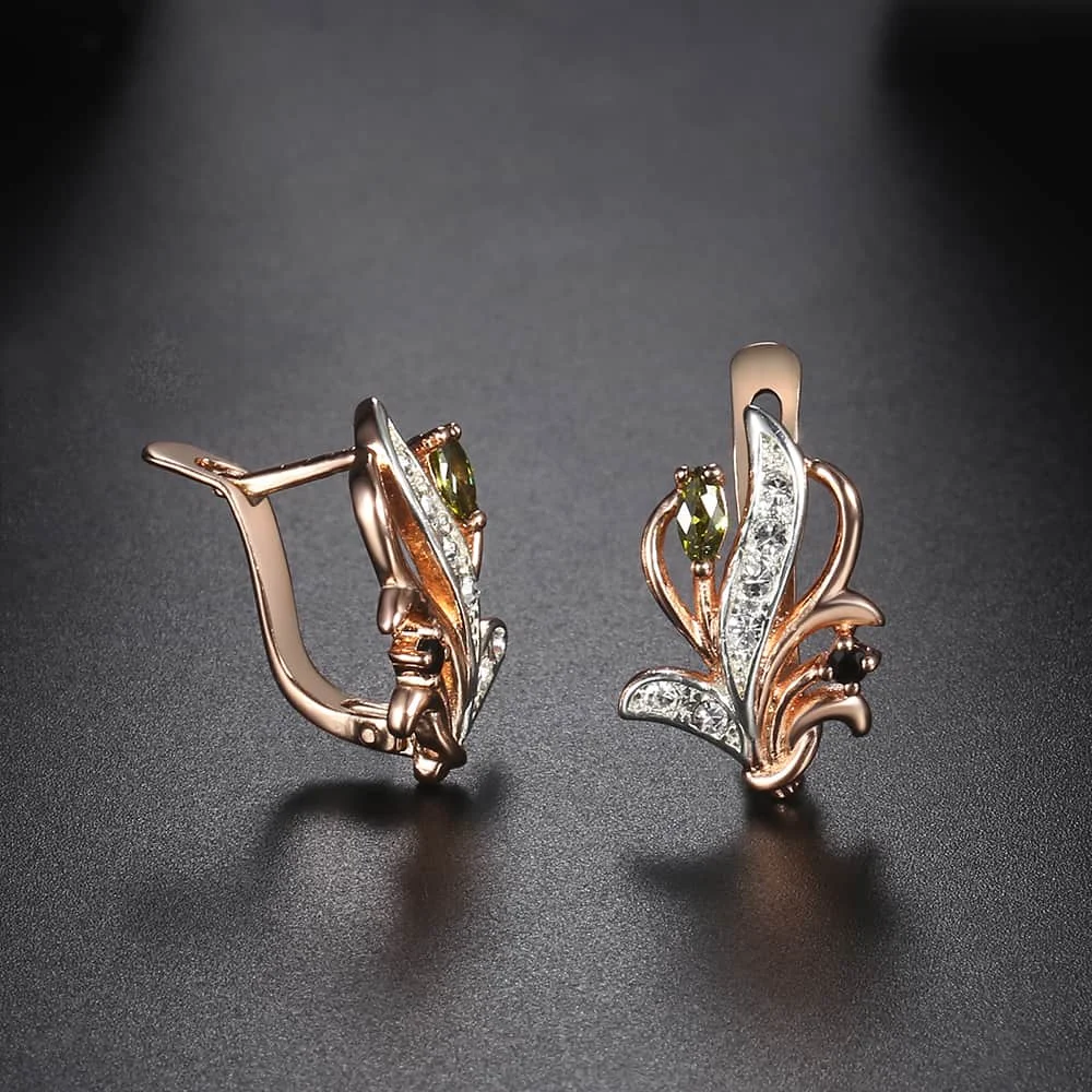 Зеленый черный кубический цирконий CZ серьги для женщин в форме цветка шпильки 585