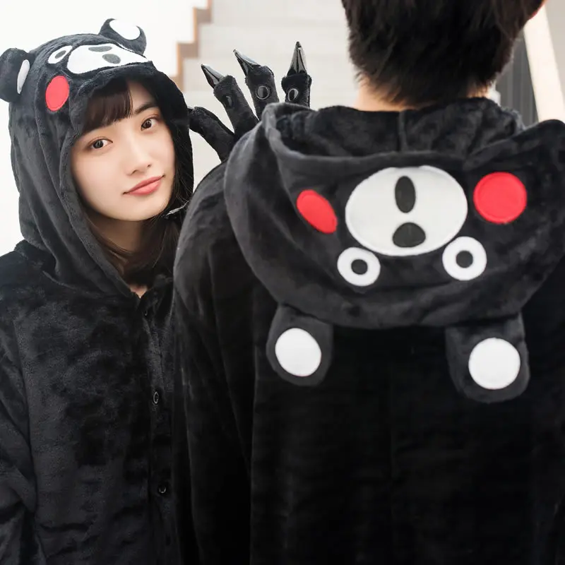 2017 Real New Cute Japanese Kumamon Pajamas Cartoon Anime Women Sleepwear Warm Homewear Unisex Cosplay For Pajama Sets | Женская одежда