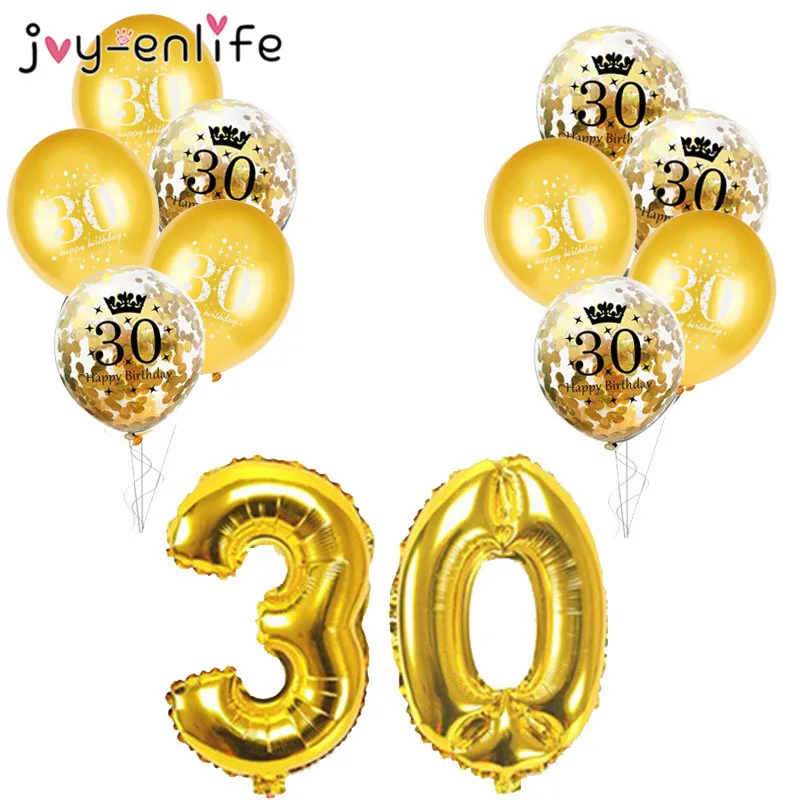 Шар для дня рождения 30 конфетти 40 50 60 лет украшение номер золотой и черный шар