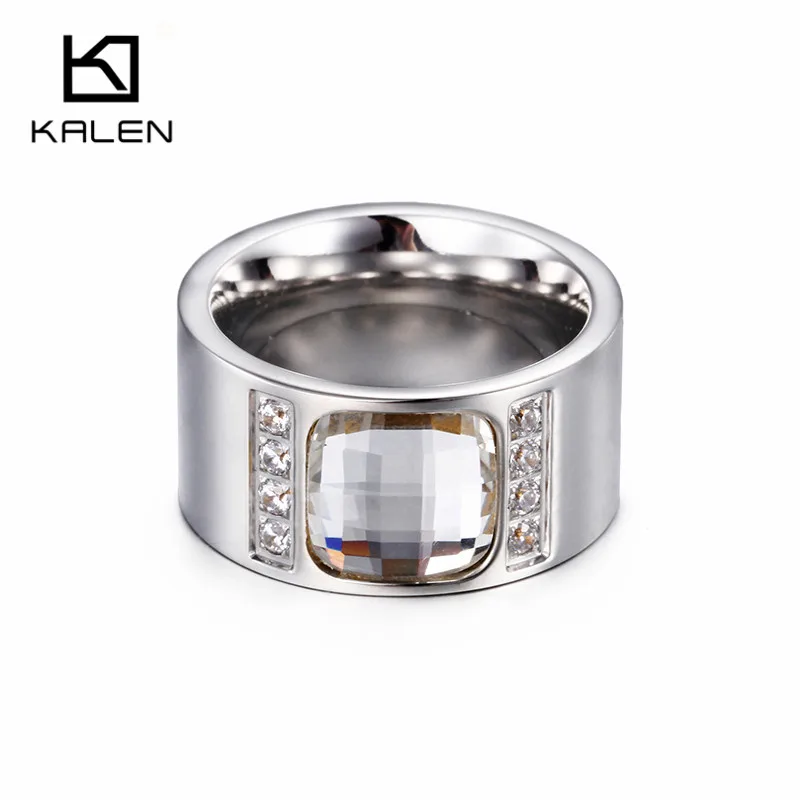 Kalen новые кольца серебристого цвета из нержавеющей стали Anillo Hombre Femme Размер 6-9 горный хрусталь дешевые обручальное кольцо аксессуары Подарки - Цвет основного камня: silver white