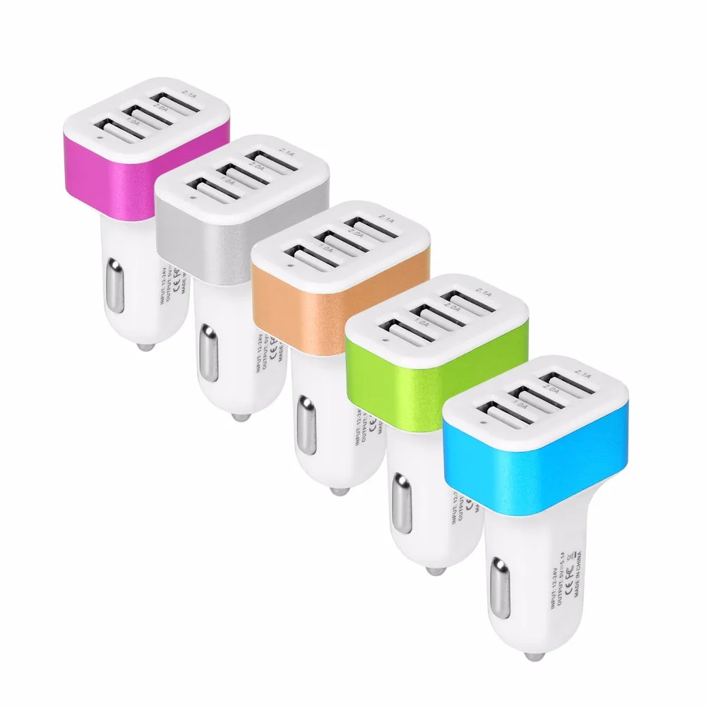 Автомобильное зарядное устройство Powstro USB 3 порта адаптер для зарядки телефона 2 А