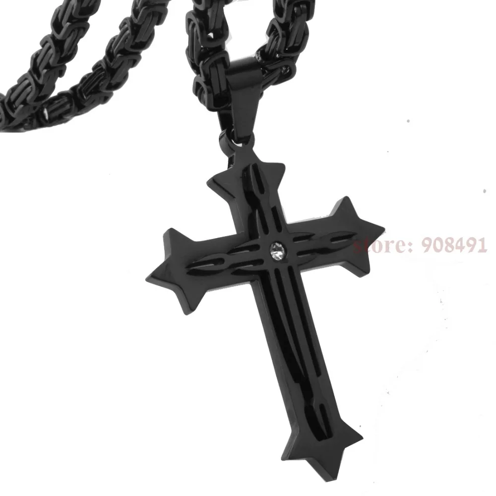 Fashion Jewelry Mens Black Tone Stainless Steel Cross Pendant Necklace 18&quot-40&quot | Украшения и аксессуары