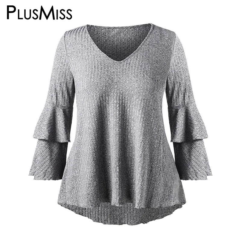 PlusMiss плюс размер 5XL L колокольчик с расклешенными рукавами трикотажные топы