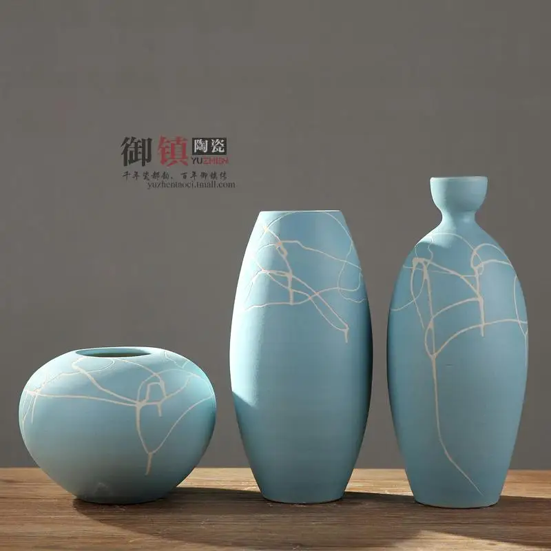 

Jingdezhen home furnishings Decoration three - piece living room creative art vases TV cabinets