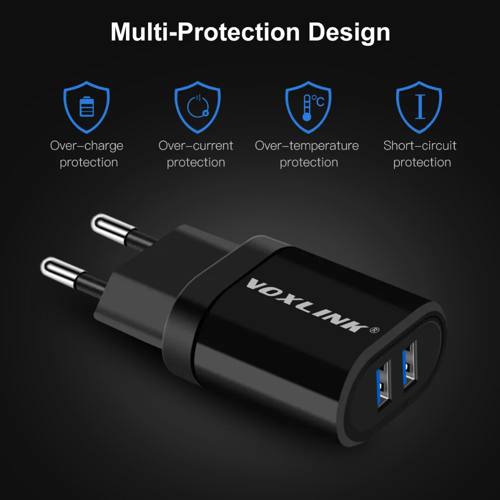 VOXLINK 5V 2.1A 21W Dual USB дорожное настенное зарядное устройство с 1 м/3 фута USB кабель для iPhone iPad, samsung Galaxy, htc, Nexus