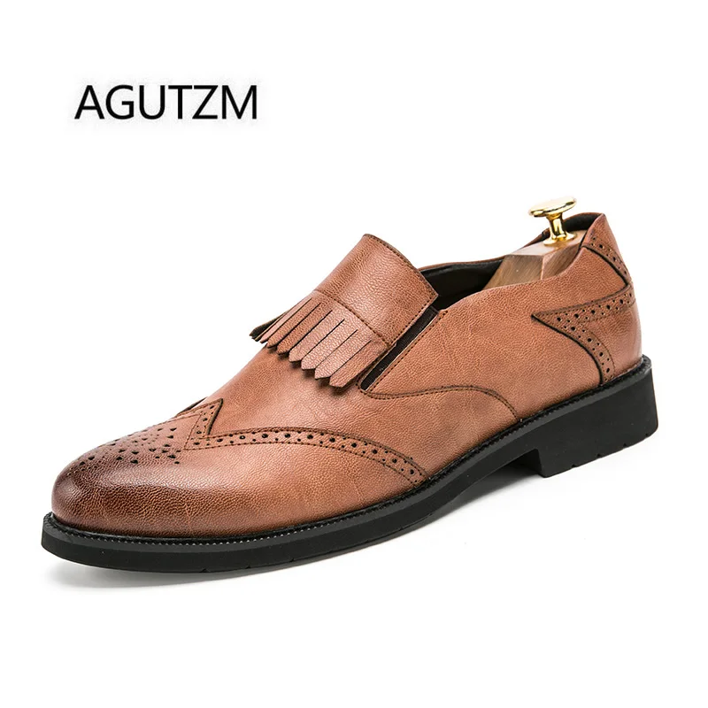 AGUTZM Brand 1690 Fashion Tassels Small Leather Shoes Bullock Carve Slip On Men's Brogue Young Man Casual | Обувь
