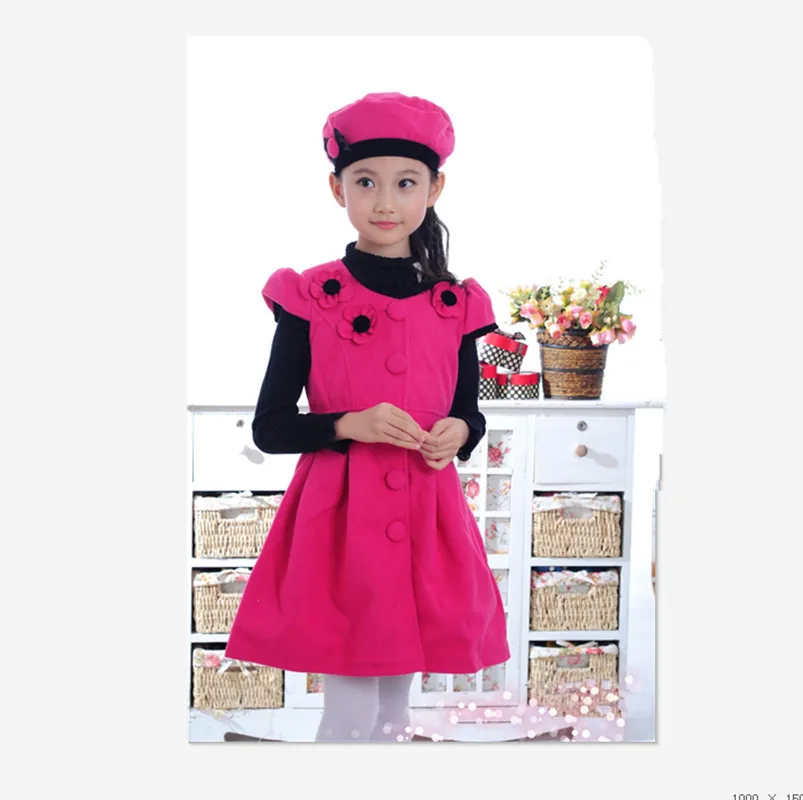 rose red Новое поступление, корейское платье для девочек на весну, осень и зиму, платье-жилет, новогоднее платье для девочек, платье в нигерийском стиле со шляпой - Цвет: rose red