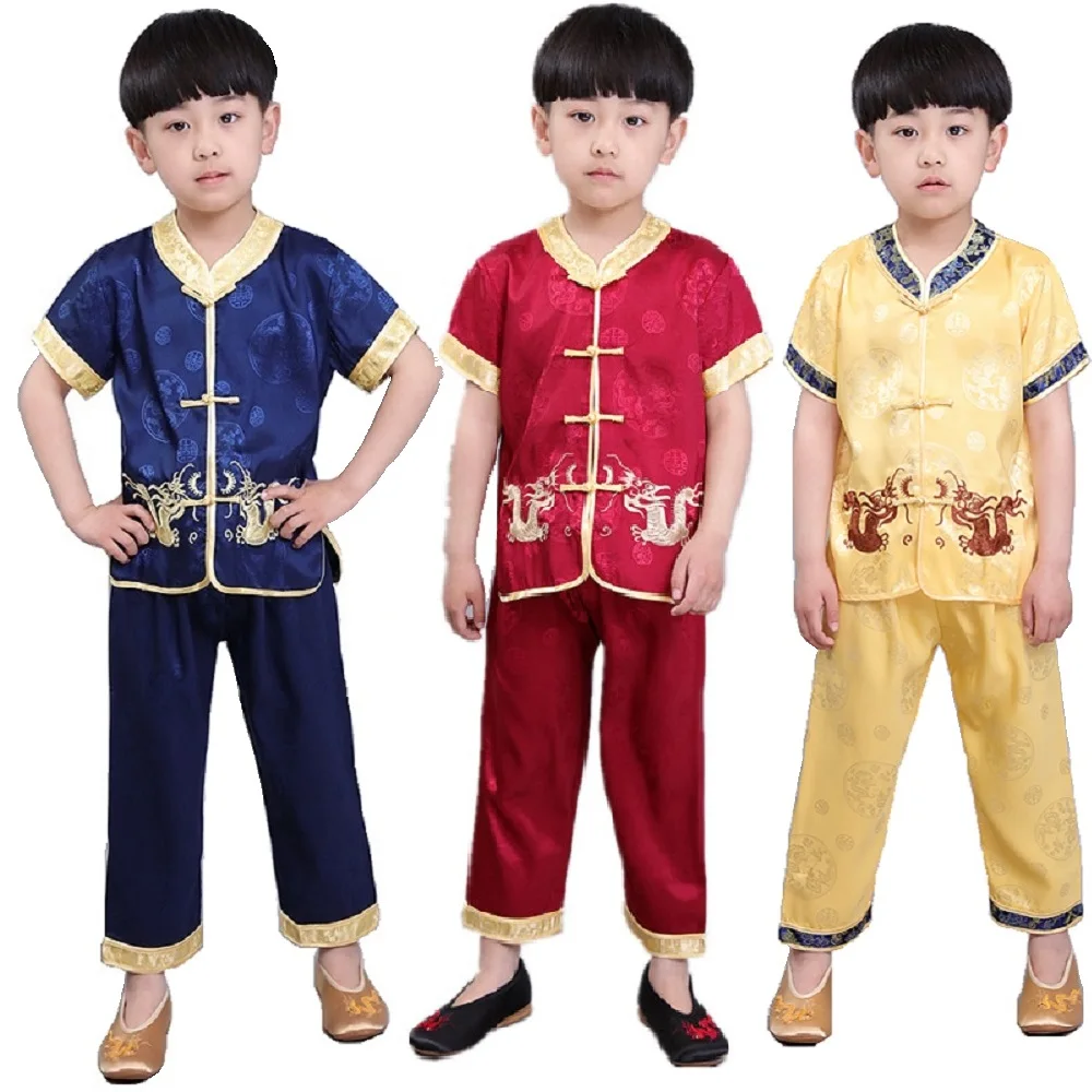 Kungfu Clothes Suits Baby Boy Chinese Traditional Costumes Children Cardigan Tee Shirt Trouser Tang Sport Suit Soft Embroidery |