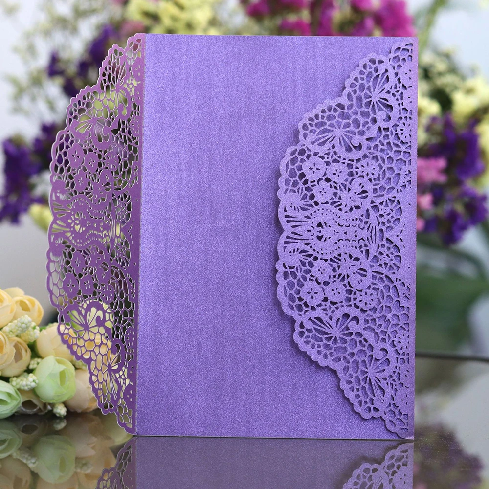 Простой золотой красный белый лазерная резка для свадьбы Приглашения карты 10