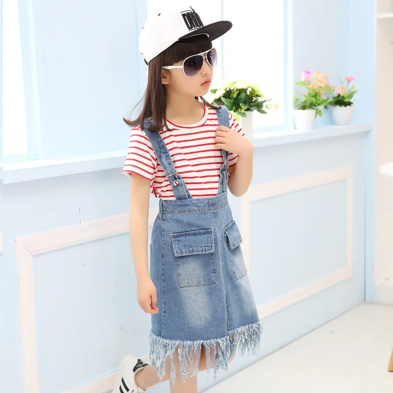 Детское повседневное модное платье на подтяжках для девочек сезон