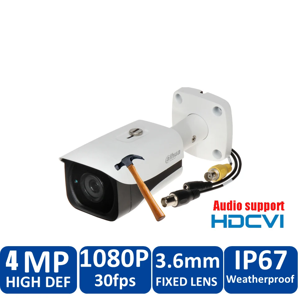 Оригинал Dahua 4MP HDCVI Камера HAC HFW2401E ИК Пуля аудио безопасности CCTV расстояние 50 м DHI
