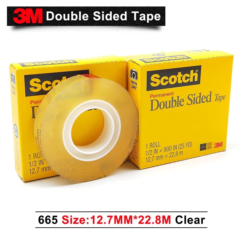Лента скотч bopp 3m/3m 665 прозрачная Двухсторонняя клейкая 12 7 мм * 22 8 м 30 рулонов|3m scotch