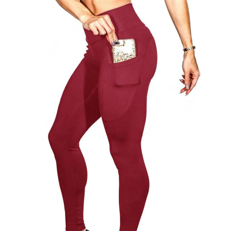 

CUHAKCI Workout Leggins Fitness Women Summer Push Up Trousers Pockets Patchwork Elastic Jeggings High Waist Pants