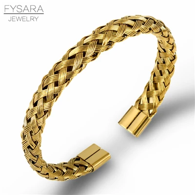Золотой цвет FYSARA, новинка, 4 цвета, нержавеющая сталь, кабель, провод, крученый браслет, браслет для женщин и мужчин, винтажные очаровательные браслеты на запястье, ювелирных изделий - Окраска металла: Золотой цвет