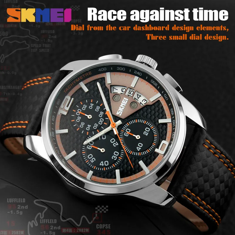 SKMEI         30   Chronograph Date leather  Relogio masculino 9106