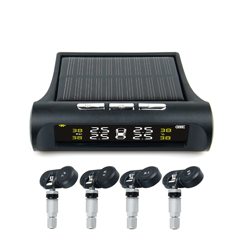 VSTM Солнечная энергия USB TPMS система контроля давления в автомобильных шинах lcd 4 внешних/внутренних датчика для внедорожПредупреждение о температуре