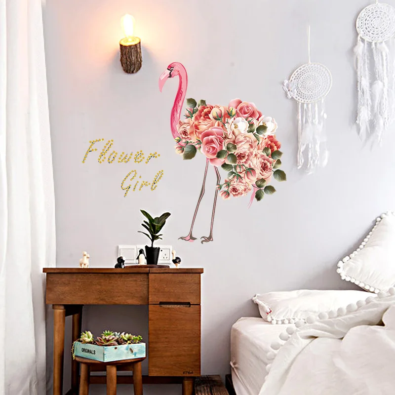 3D наклейки на стену в виде цветка фламинго домашний декор гостиная спальня