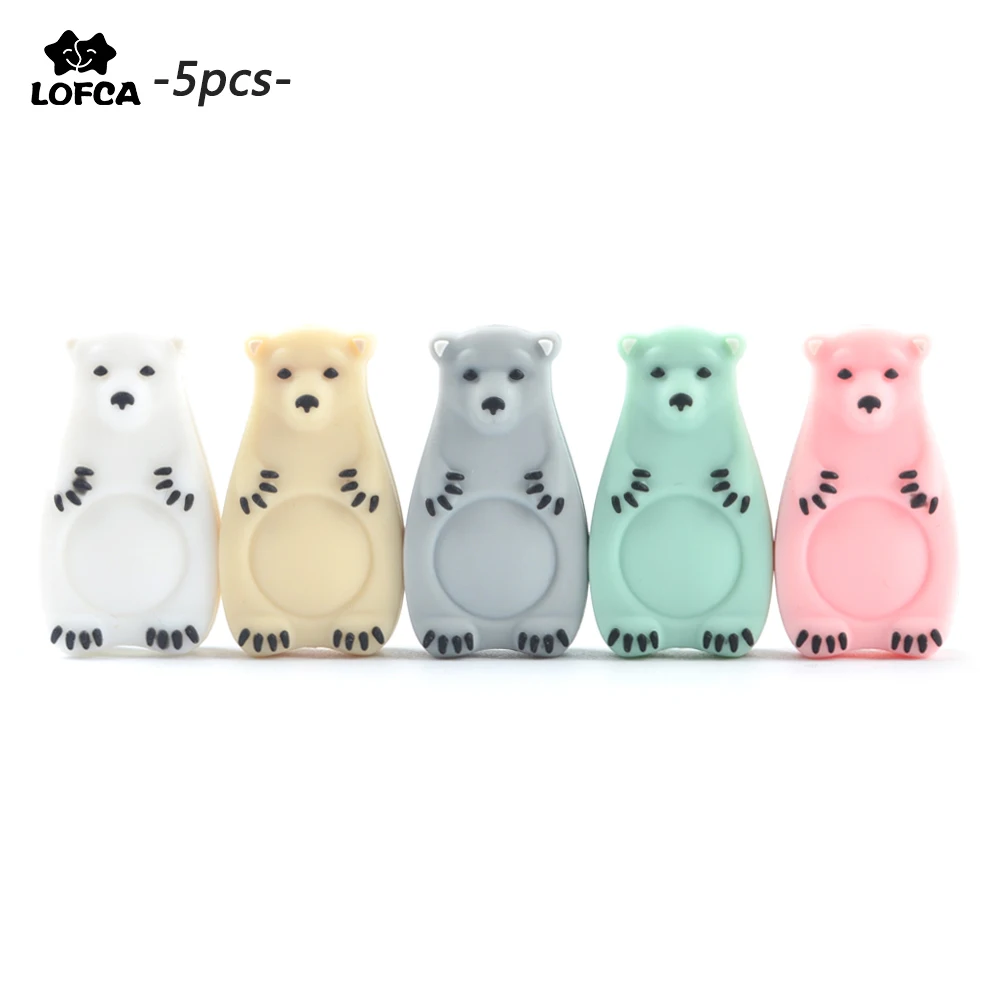 LOFCA-Mini oso Polar de silicona para beb&eacute;, mordedor de animales sin BPA, juguetes de dentici&oacute;n para beb&eacute;, lote de 5 uds.-0