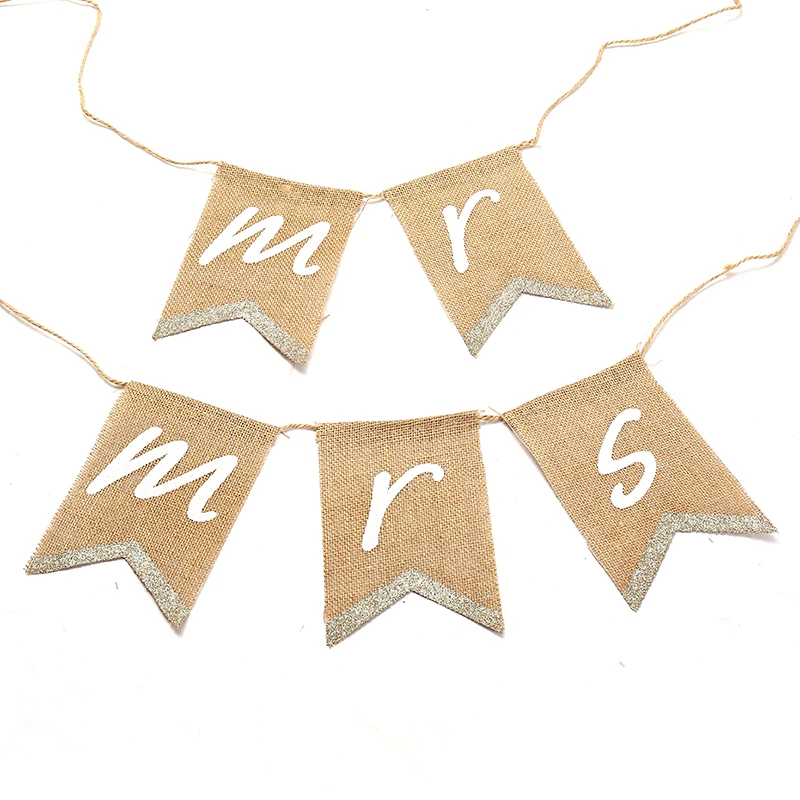 Флажки из мешковины различных стилей флаги MR MRS праздничные украшения винтажный