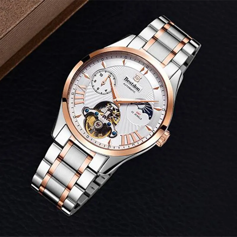 Бренд Bestdon Мужские часы автоматические механические турбийон полностью стальные