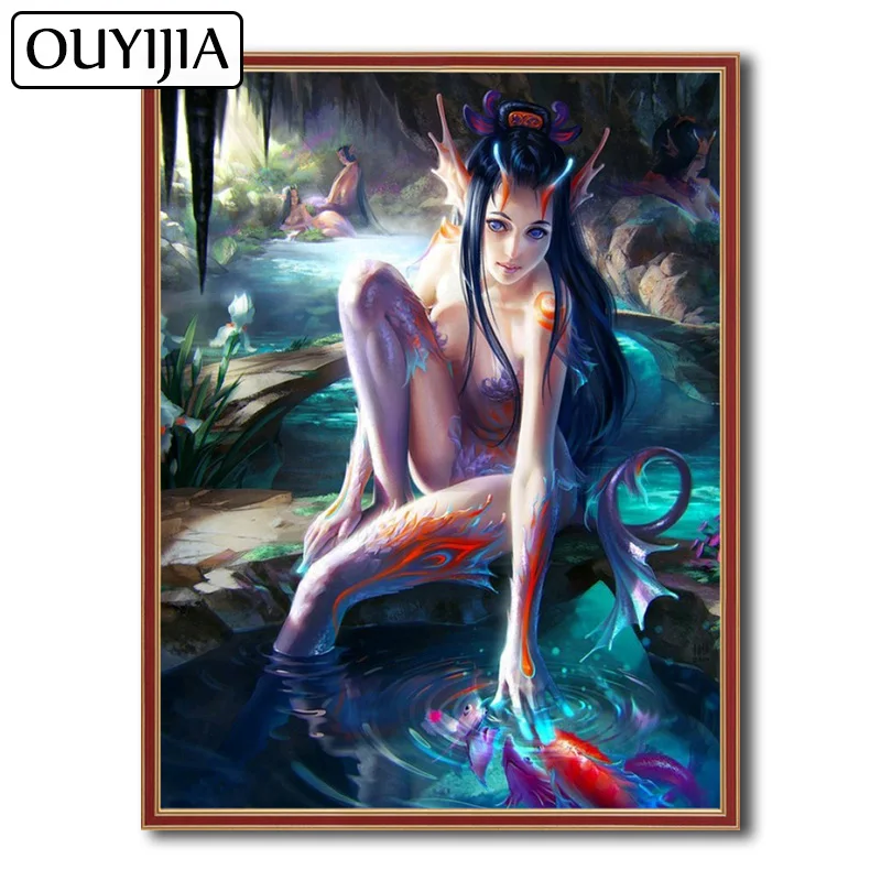 OUYIJIA 5D DIY алмазная живопись сексуальный мультфильм Русалка красота сирена животное вышивка украшение подарок мозаика Стразы