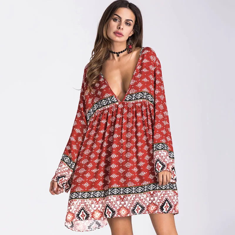 Женский винтажный сарафан boho свободный пляжный большого размера с глубоким