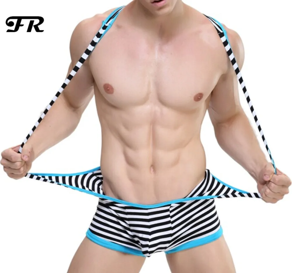 FR мужские новые хлопковые полосатые с открытой спиной Mankini Jockstrap Wrestling Singlet боди