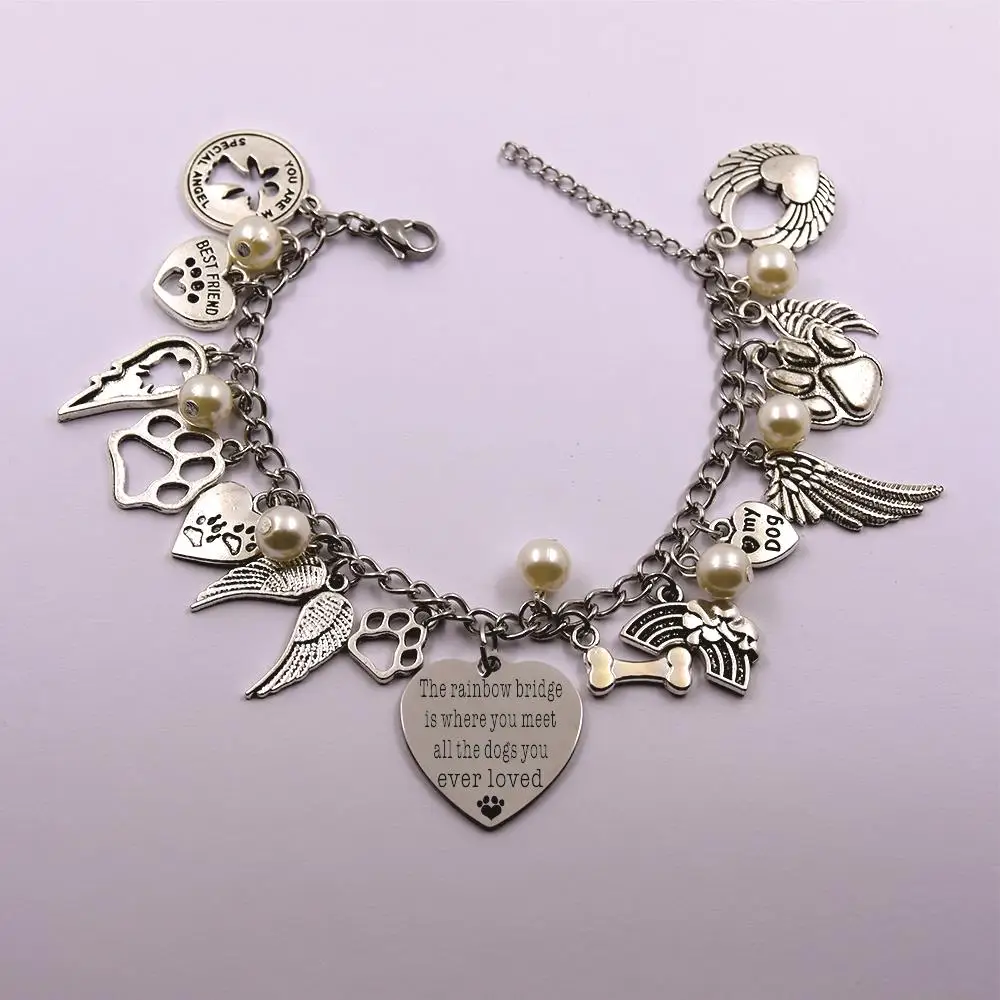 

the rainbow bridge is where you meet stainless steel chain dog angel pet loss pet owner dog lover memory gift bracelet