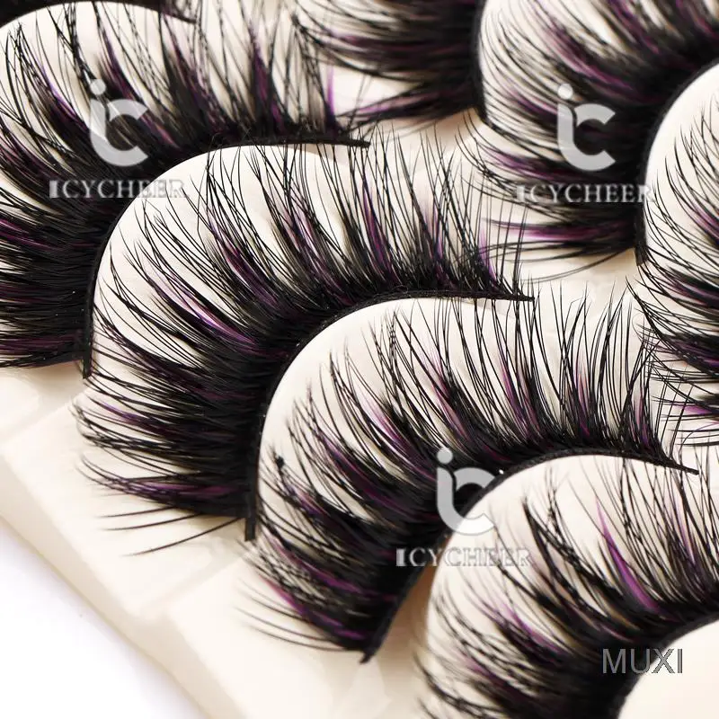 5 пар накладные ресницы черного и фиолетового цвета для макияжа длинные