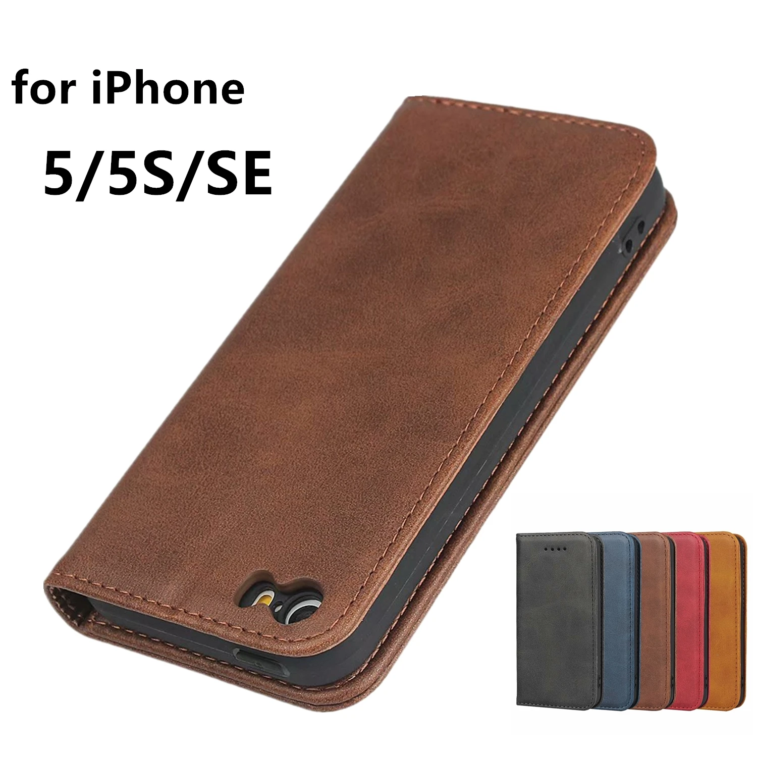 

Leather case for iPhone SE 5S 5 Flip case card holder Holster Magnetic attraction Cover Case for Apple iPhone 5 s SE Wallet Case
