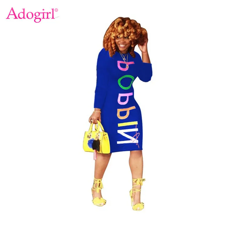 Adogirl Повседневное платье с длинным рукавом красочными буквами женское