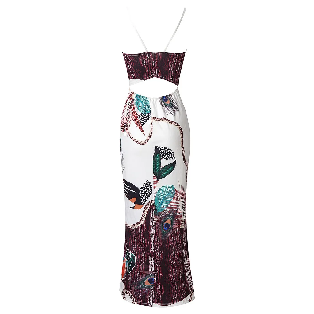 Женское Повседневное платье-комбинация с принтом перьев павлина сексуальное